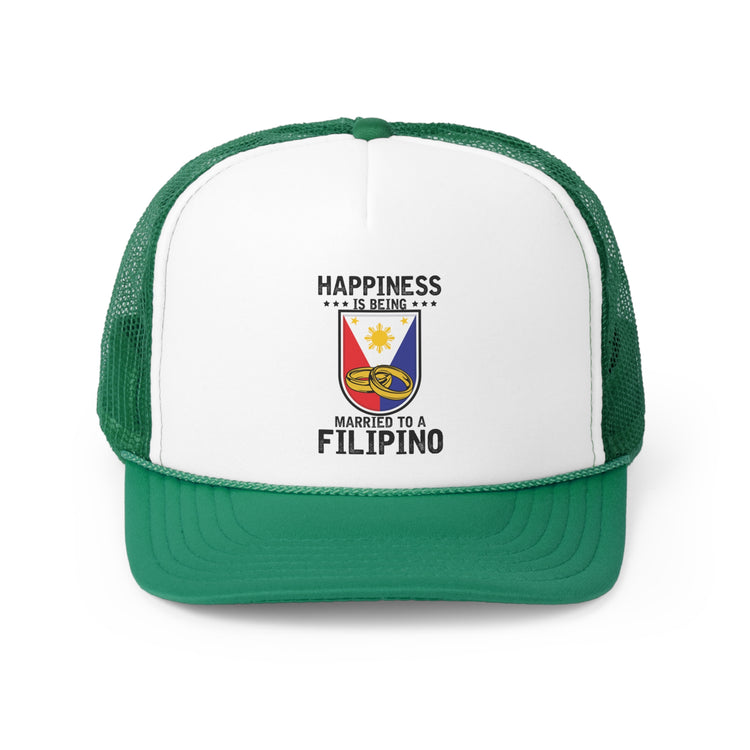 Humorous Happiness Is Married To Filipino Marriage Nationalistic Philippines Flag Trucker Caps