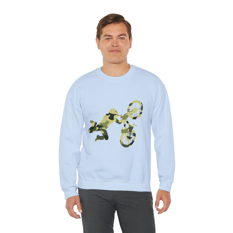 Humorous Military Colors Pattern Bicycle Two-Wheeler Cyclist Unisex Crewneck Sweatshirt