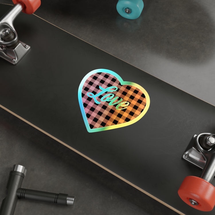 buffalo plaid heart 2 Holographic Die-cut Stickers