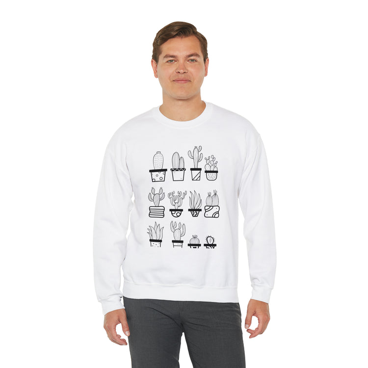 Humorous Cactuses Enthusiasts Cactus Illustration Vintage Novelty Succulents Devotee Gardening Graphic Funny Unisex Heavy Blend™ Crewneck Sweatshirt