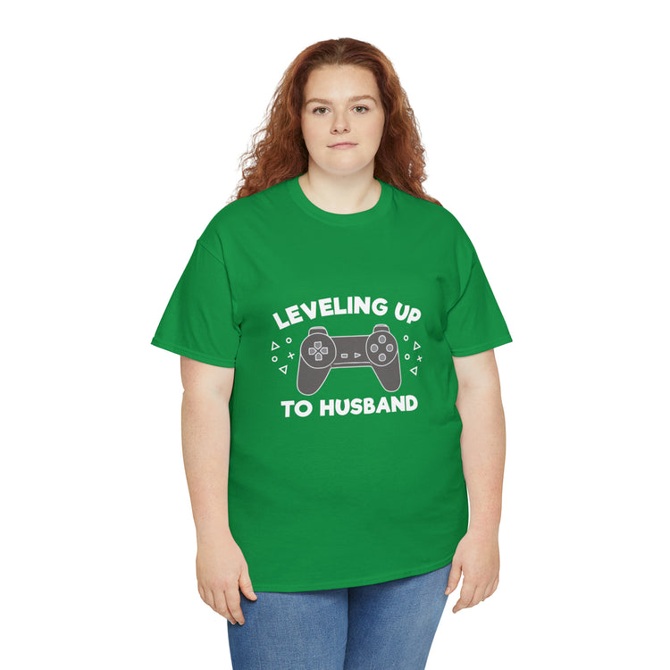 Shirt Funny Leveling Up To Husband Honeymoon Celebratory Hubby T-Shirt Unisex Heavy Cotton Tee