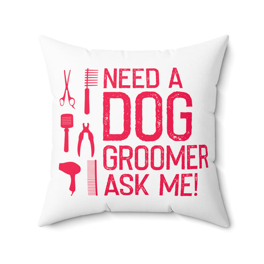 Hilarious Doggos Grooming Professionals Illustration Puns Spun Polyester Square Pillow