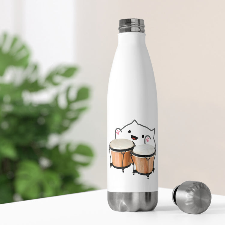 Funny Bongo Cat Cute Musical Instrument Kitten Meme Cartoon Tee Shirt 20oz Insulated Bottle