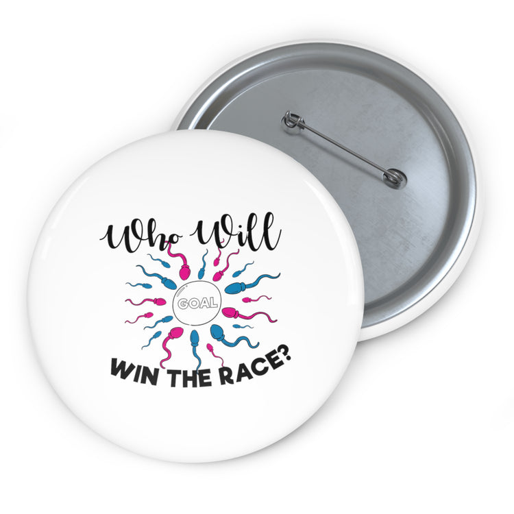 Who Will Win The Race Funny Gender Announcement Custom Pin Buttons