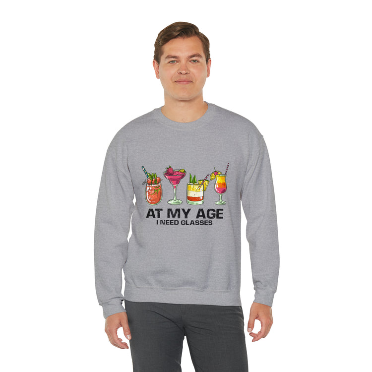 Funny At My Age I Glasses Bartender Mixologist Beverage Unisex Crewneck Sweatshirt