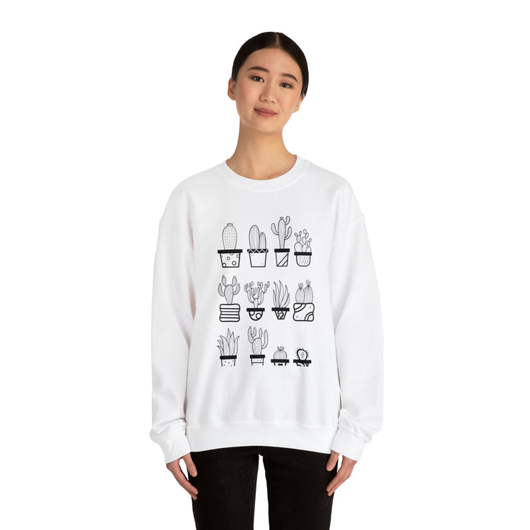 Humorous Cactuses Enthusiasts Cactus Illustration Vintage Novelty Succulents Devotee Gardening Graphic Funny Unisex Heavy Blend™ Crewneck Sweatshirt