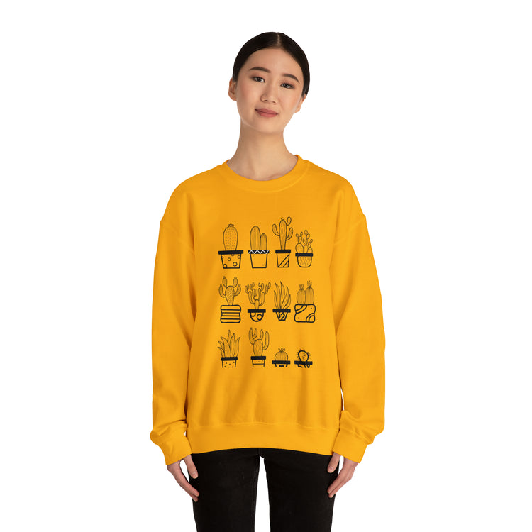 Humorous Cactuses Enthusiasts Cactus Illustration Vintage Novelty Succulents Devotee Gardening Graphic Funny Unisex Heavy Blend™ Crewneck Sweatshirt