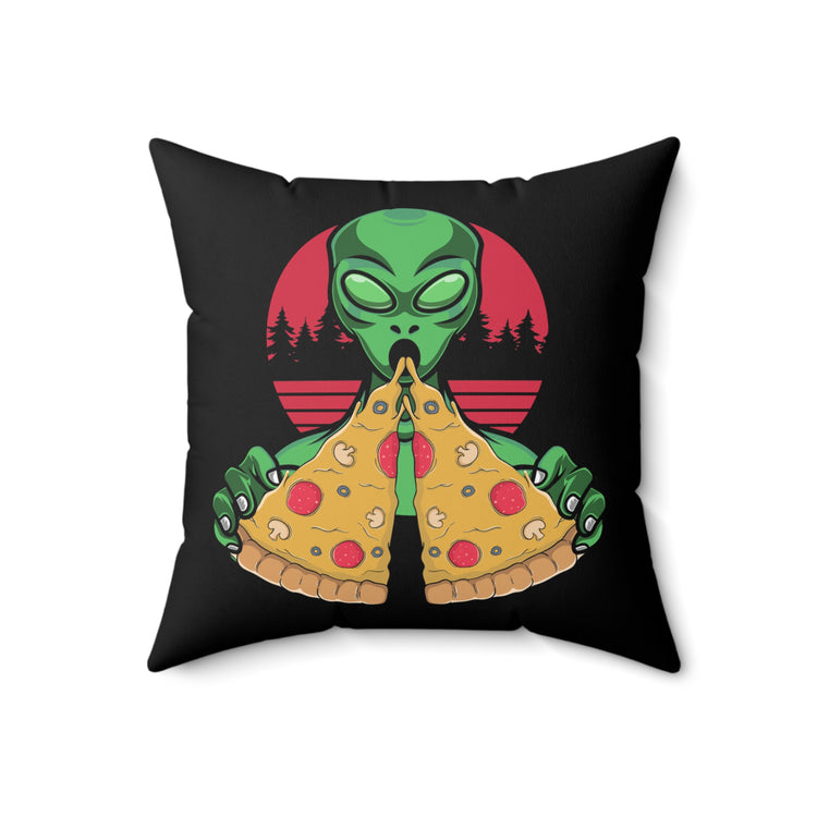 Humorous Extraterrestrial Eating Pizza Funny Spooky Aliens Spun Polyester Square Pillow