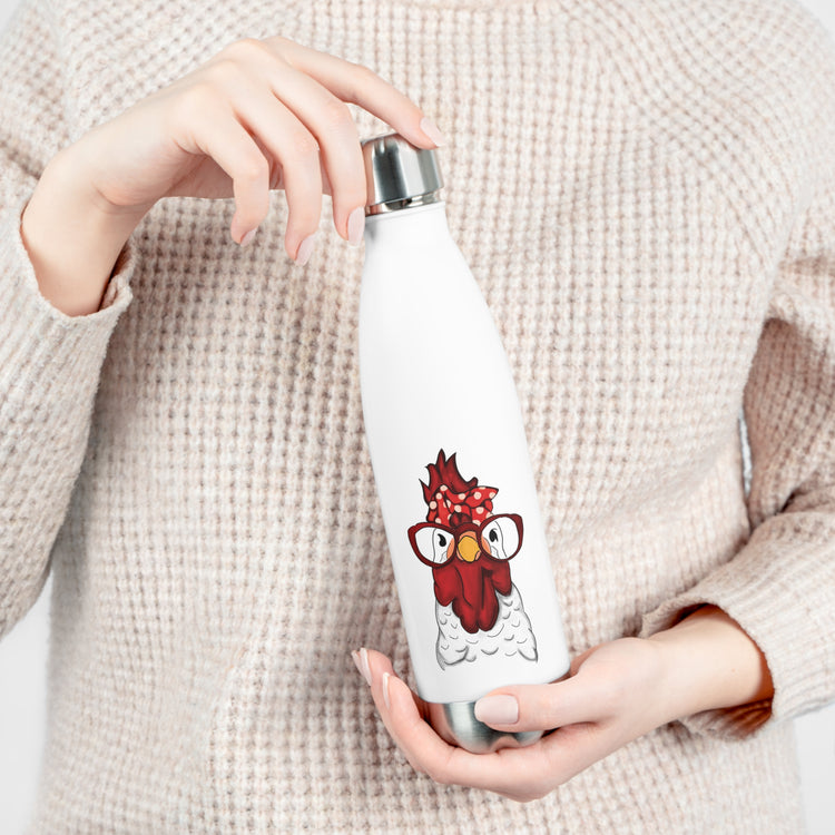 Rooster Hen Chicken Bandana and Glasses Farmer Shirt | Chicken Lady Gift 20oz Insulated Bottle