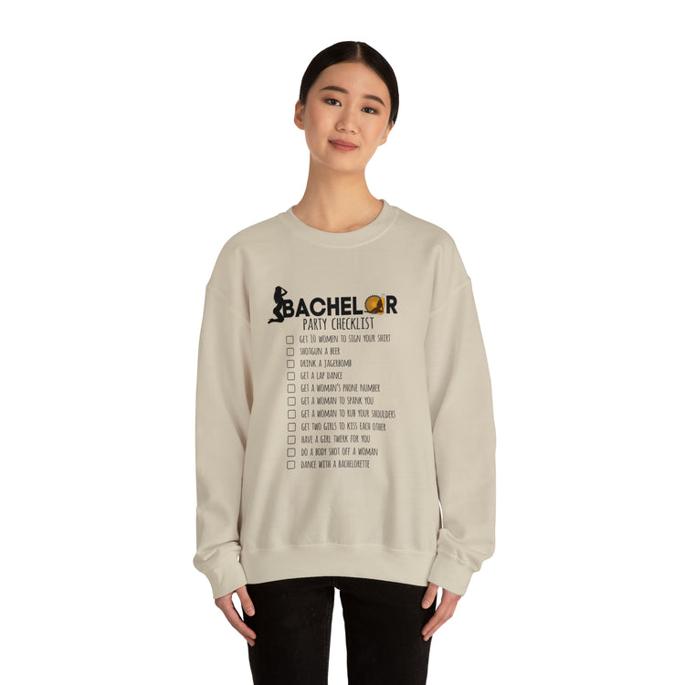 Novelty Bachelors Funny Bridal Marriage Checklist Line Unisex Crewneck Sweatshirt