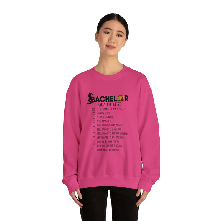 Novelty Bachelors Funny Bridal Marriage Checklist Line Unisex Crewneck Sweatshirt