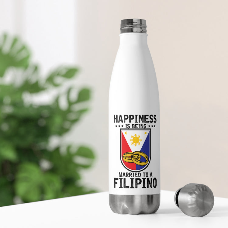 Humorous Happiness Is Married To Filipino Asian Wife Husband Novelty Marriage Nationalistic Philippines Flag 20oz Insulated Bottle