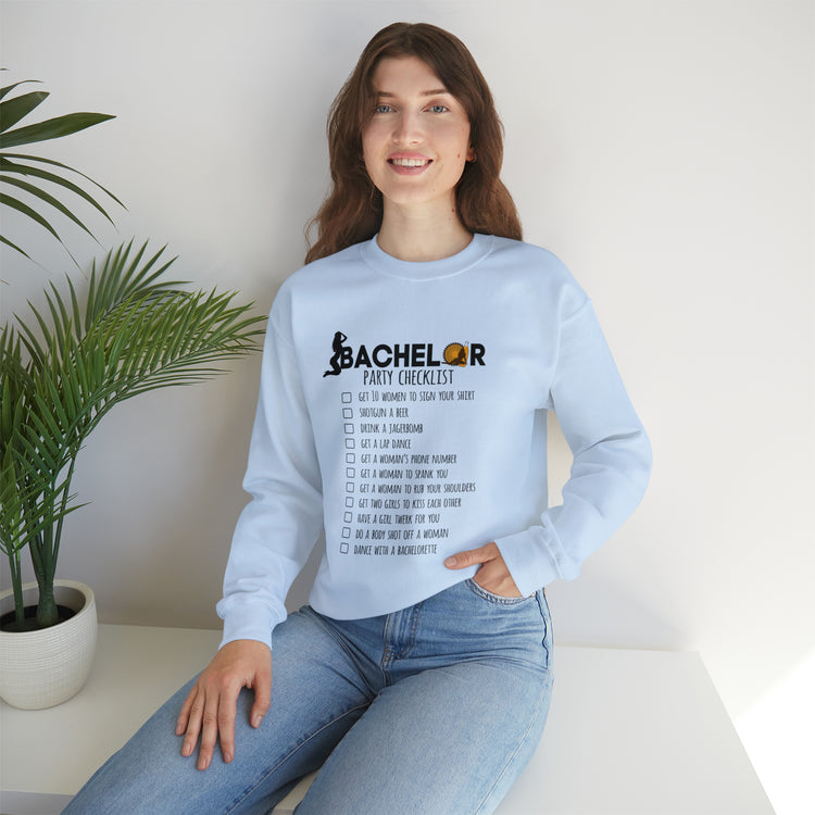 Novelty Bachelors Funny Bridal Marriage Checklist Line Unisex Crewneck Sweatshirt