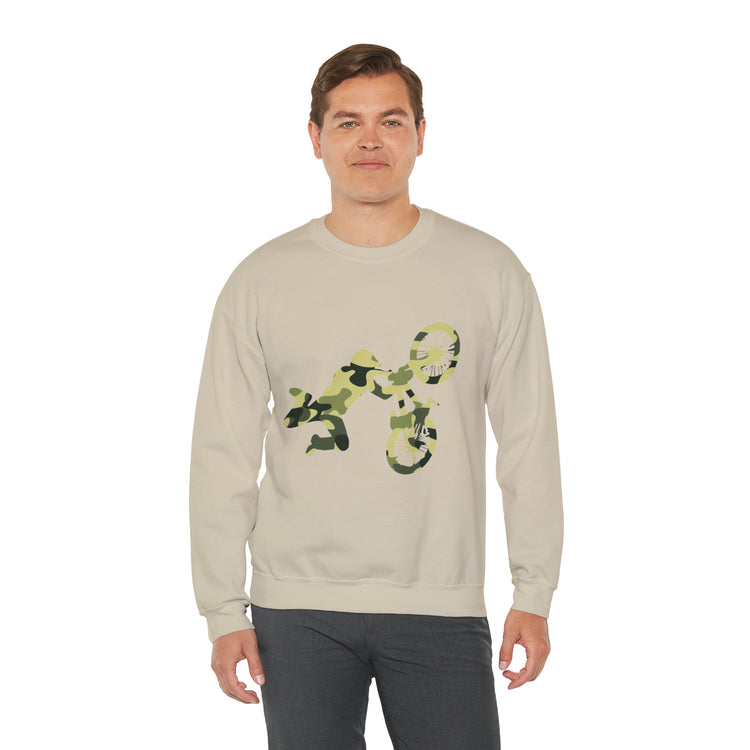 Humorous Military Colors Pattern Bicycle Two-Wheeler Cyclist Unisex Crewneck Sweatshirt