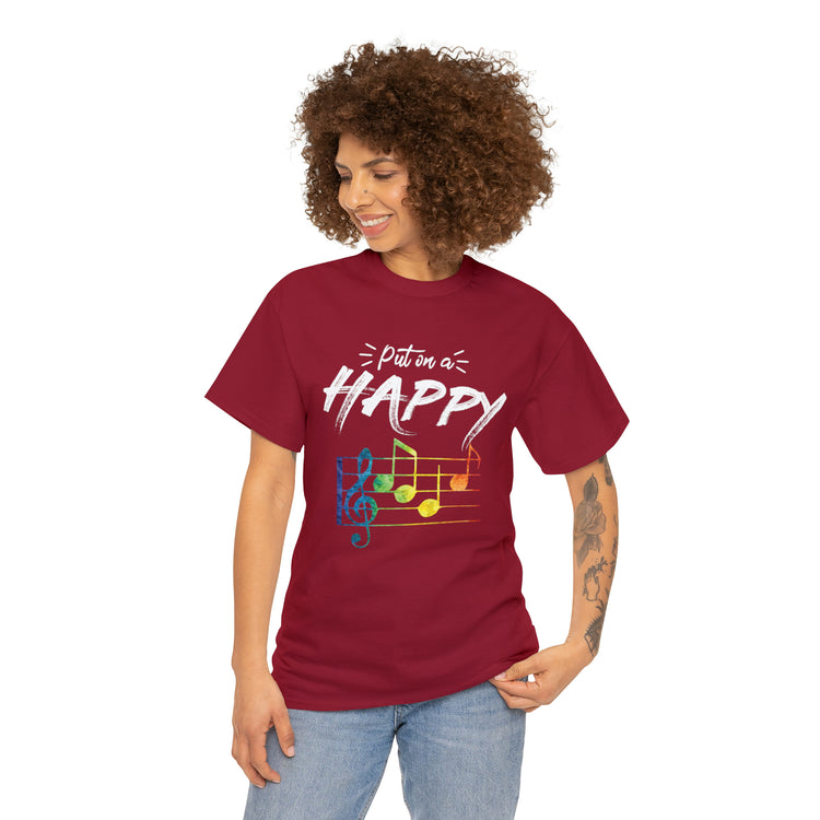 Shirt Funny Put On Smiling Faces Positive Music Lover Musical Instrument Melody Retro T-Shirt Unisex Heavy Cotton Tee