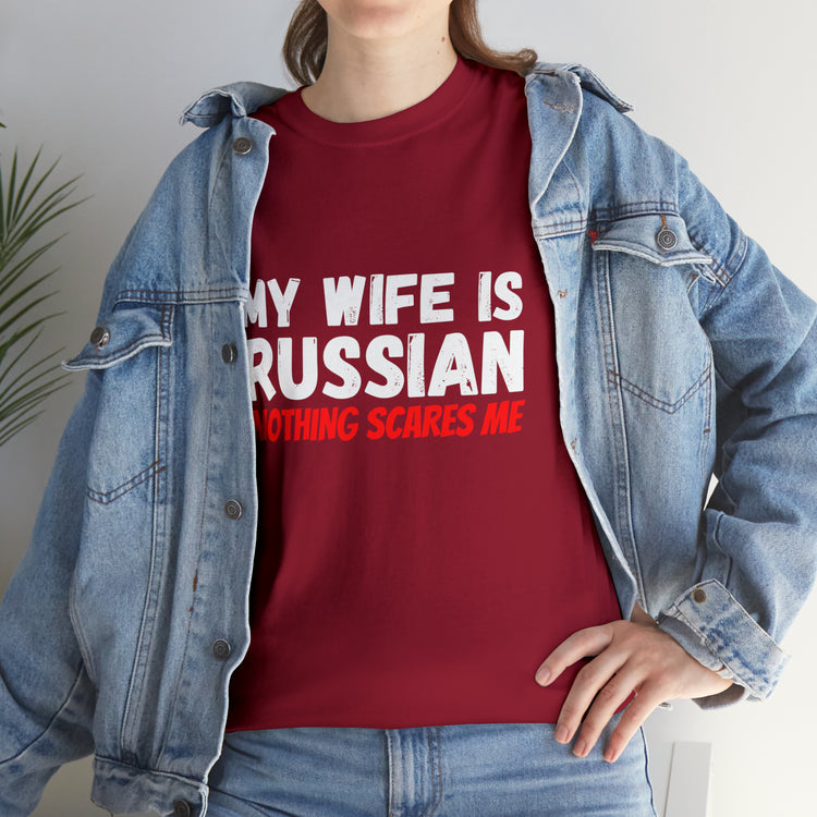 Shirt Funny My Wife's Russian Introvert Sayings Heritage Spouse T-Shirt Unisex Heavy Cotton Tee