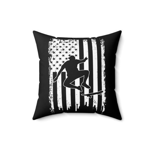 Humorous Patriotic Nationalism Skateboarding Extreme Sports Spun Polyester Square Pillow