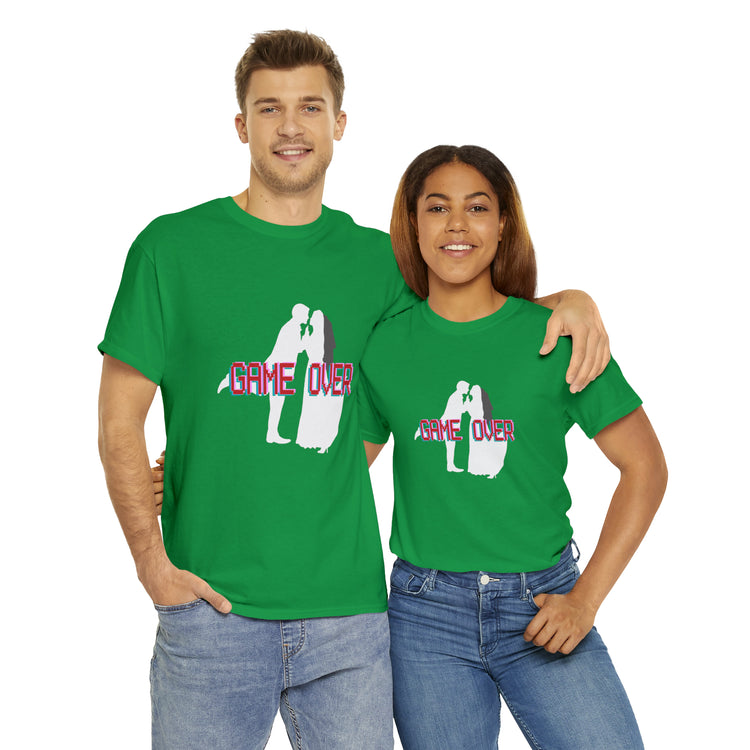 Shirt Funny Game Over Just Married Honeymoon Mr. and Mrs. Wedding T-Shirt Unisex Heavy Cotton Tee