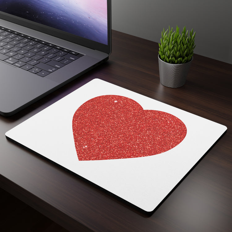 Red Glitter Effect Heart Valentines Day Men Women Rectangular Mouse Pad