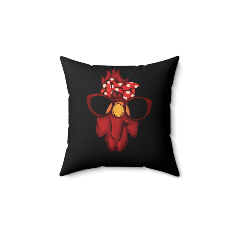 Rooster Hen Chicken Bandana and Glasses Farmer | Chicken Lady Gift Spun Polyester Square Pillow