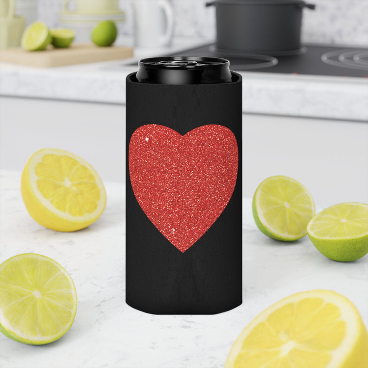 Red Glitter Effect Heart Valentines Day Men Women Can Cooler