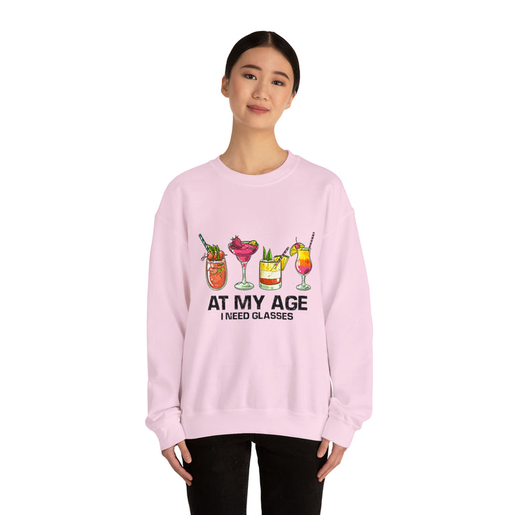 Funny At My Age I Glasses Bartender Mixologist Beverage Unisex Crewneck Sweatshirt