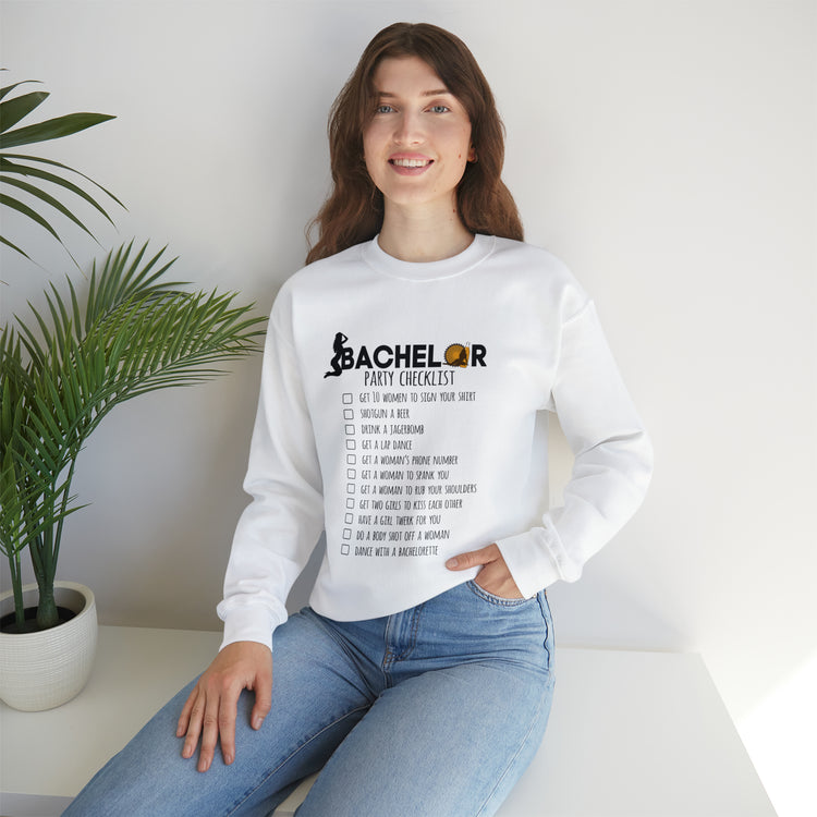 Novelty Bachelors Funny Bridal Marriage Checklist Line Unisex Crewneck Sweatshirt