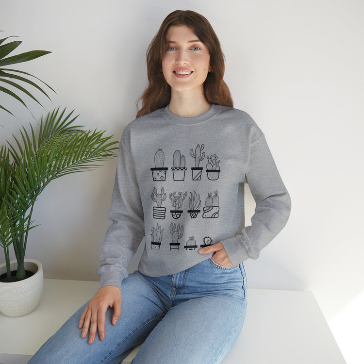 Humorous Cactuses Enthusiasts Cactus Illustration Vintage Novelty Succulents Devotee Gardening Graphic Funny Unisex Heavy Blend™ Crewneck Sweatshirt