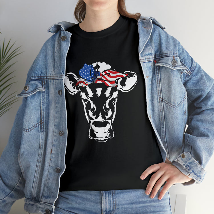 Cool Cow with USA American Flag Bandana Vegan Clothing Herbivore Shirt | Vegetarian T Shirt | Heifer Shirt | Cowgirl Shirt | Farmer Shirt