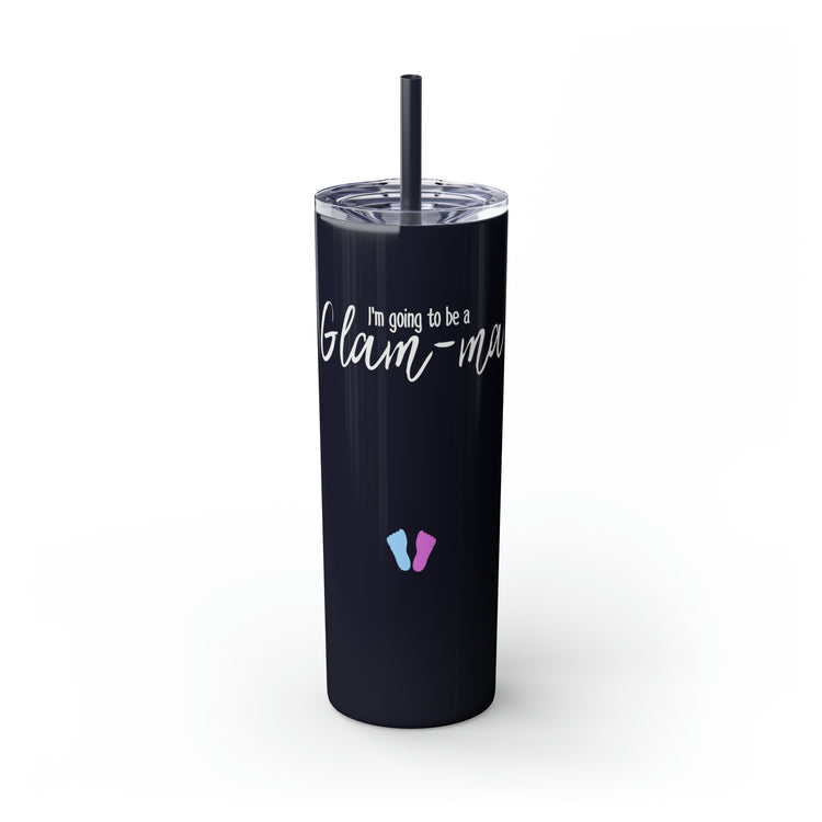 Glam-ma Glamma Pregnancy Announcement New Grandma Gift Skinny Tumbler with Straw, 20oz