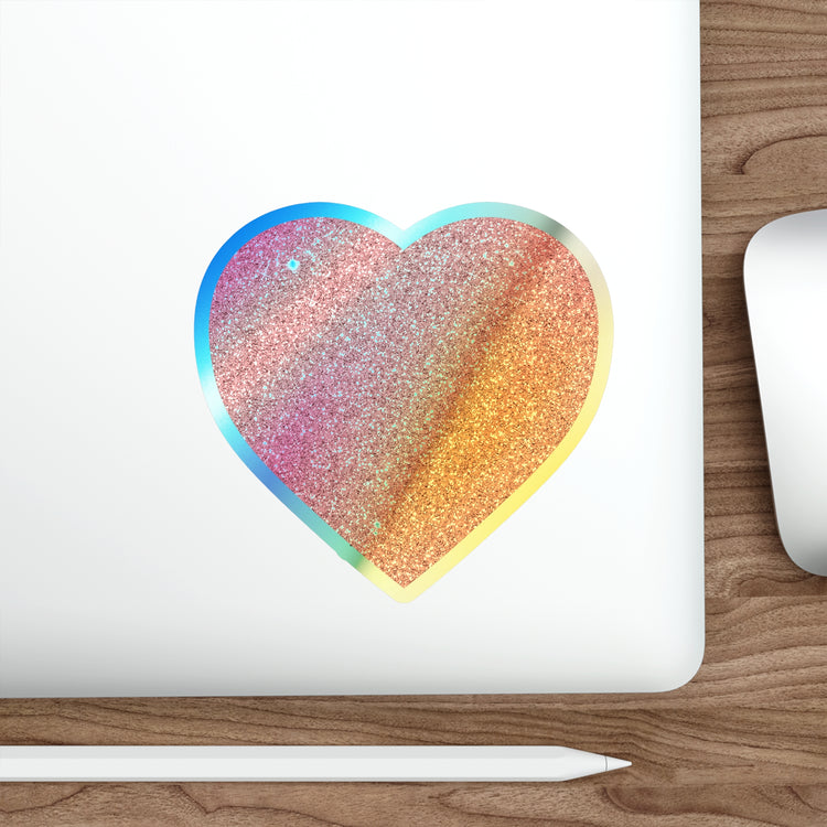 Red Glitter Effect Heart Valentines Day Men Women Holographic Die-cut Stickers