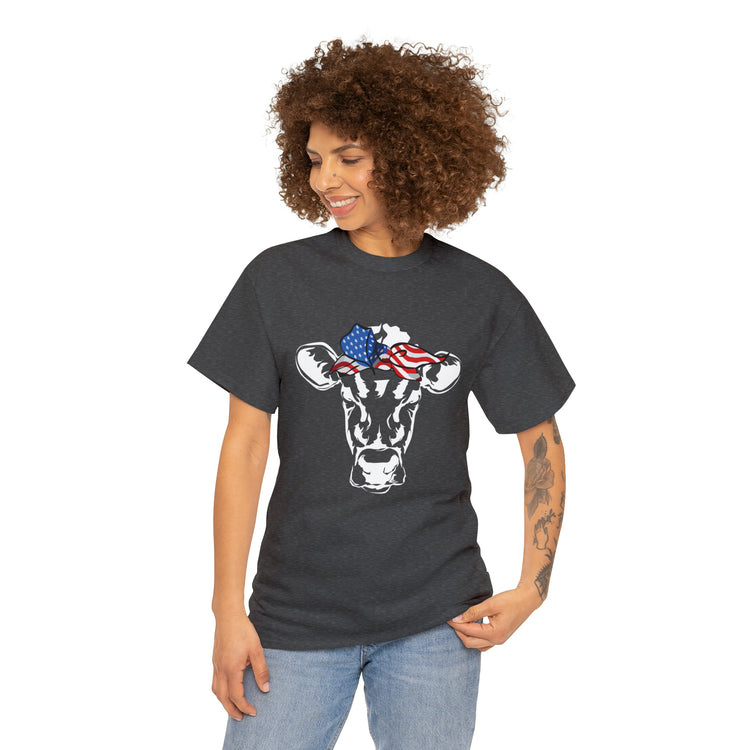 Cool Cow with USA American Flag Bandana Vegan Clothing Herbivore Shirt | Vegetarian T Shirt | Heifer Shirt | Cowgirl Shirt | Farmer Shirt