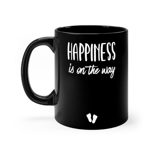 Happiness Is On The Way Baby Bump Black mug 11oz