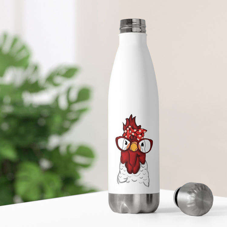 Rooster Hen Chicken Bandana and Glasses Farmer Shirt | Chicken Lady Gift 20oz Insulated Bottle