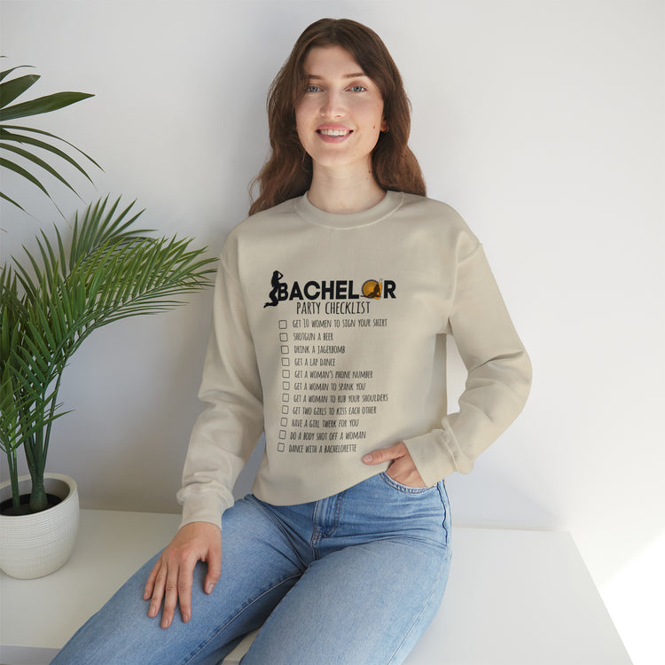 Novelty Bachelors Funny Bridal Marriage Checklist Line Unisex Crewneck Sweatshirt