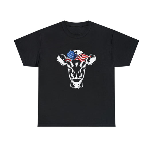 Cool Cow with USA American Flag Bandana Vegan Clothing Herbivore Shirt | Vegetarian T Shirt | Heifer Shirt | Cowgirl Shirt | Farmer Shirt