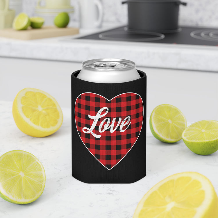 buffalo plaid heart Can Cooler