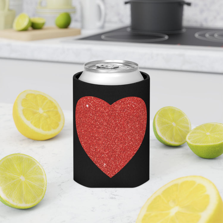 Red Glitter Effect Heart Valentines Day Men Women Can Cooler