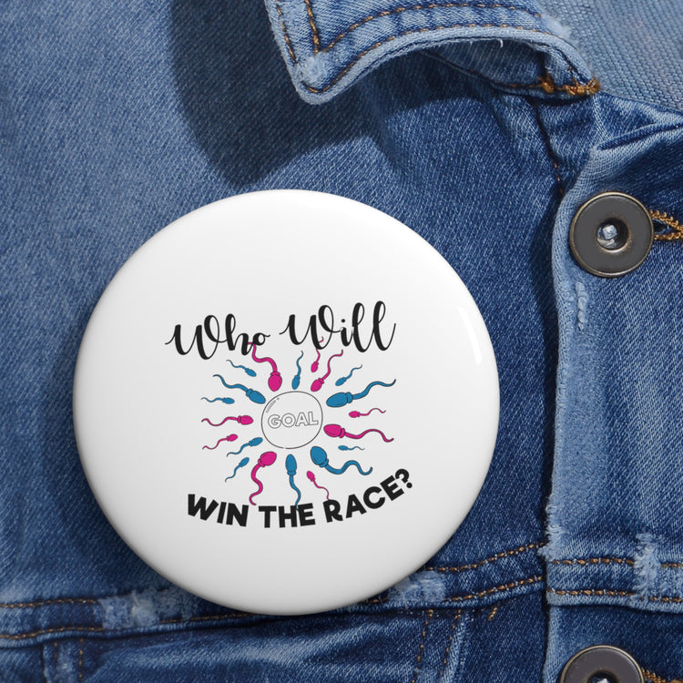 Who Will Win The Race Funny Gender Announcement Custom Pin Buttons