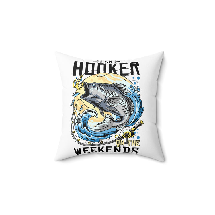 Humorous Fishing Enthusiasts Distressed American Puns Spun Polyester Square Pillow