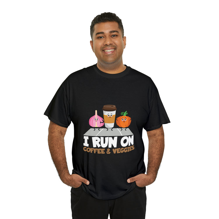 Shirt Funny Run On Coffee And Veggies Energy Caffeinated Organic Gourmet Vegetarian T-Shirt Unisex Heavy Cotton Tee