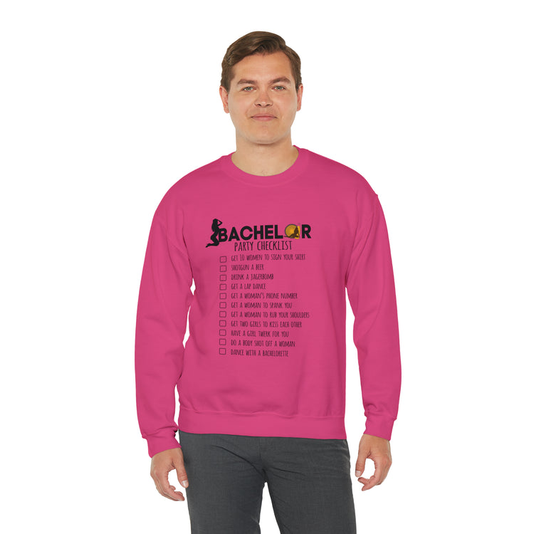 Novelty Bachelors Funny Bridal Marriage Checklist Line Unisex Crewneck Sweatshirt