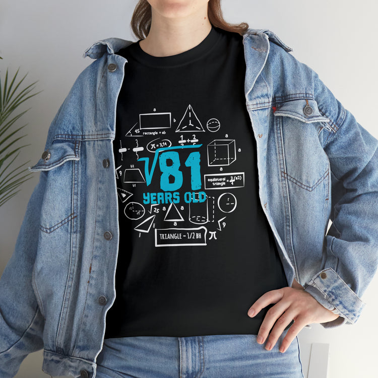 Shirt Funny Square Root 9th Birthdays Graphic Math Geek Numerical T-Shirt Unisex Heavy Cotton Tee