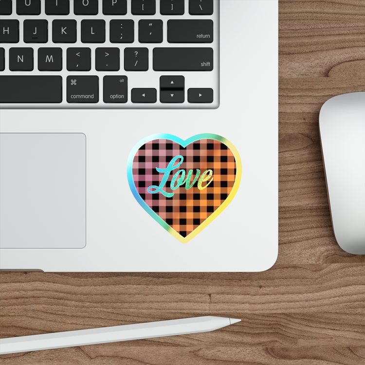 buffalo plaid heart 2 Holographic Die-cut Stickers