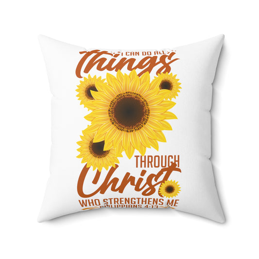 Inspirational Christianity Sunflowers Philippians Catholic Religious Uplifting Scriptures Spun Polyester Square Pillow