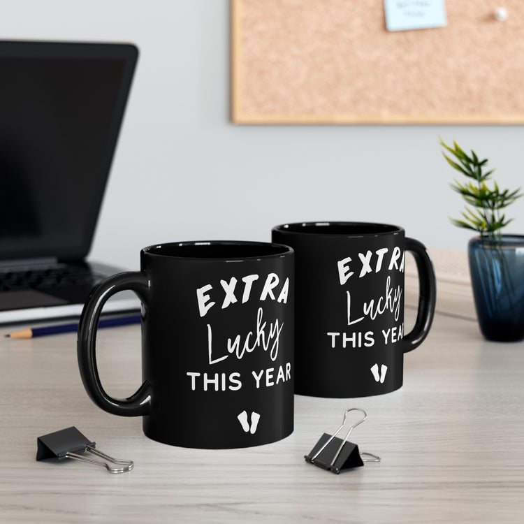 Extra Lucky This Year Thankful Future Mom Baby Bump Black mug 11oz