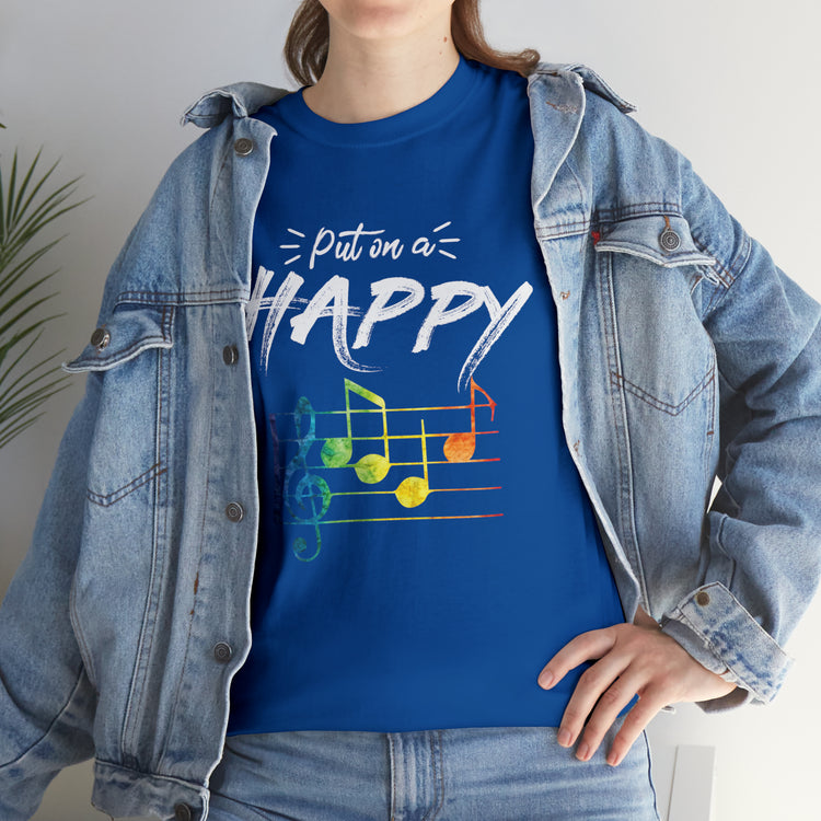 Shirt Funny Put On Smiling Faces Positive Music Lover Musical Instrument Melody Retro T-Shirt Unisex Heavy Cotton Tee