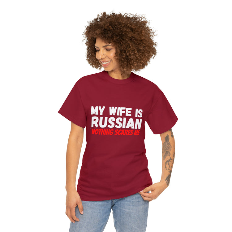 Shirt Funny My Wife's Russian Introvert Sayings Heritage Spouse T-Shirt Unisex Heavy Cotton Tee