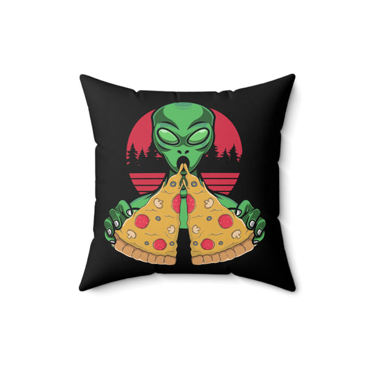 Humorous Extraterrestrial Eating Pizza Funny Spooky Aliens Spun Polyester Square Pillow