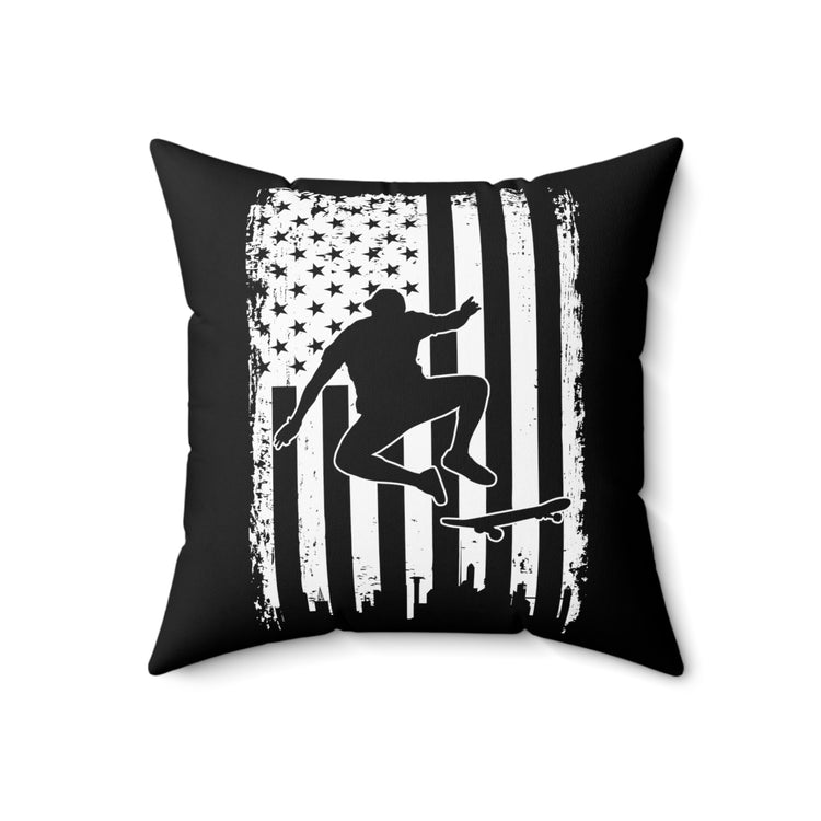 Humorous Patriotic Nationalism Skateboarding Extreme Sports Spun Polyester Square Pillow